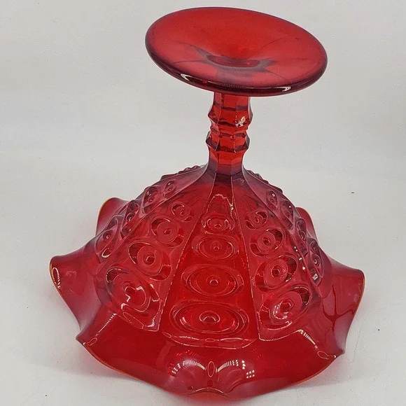 Vintage Viking Glass Bullseye Ruby Red Amberina Glowing edge footed Compote - Picture 4 of 4